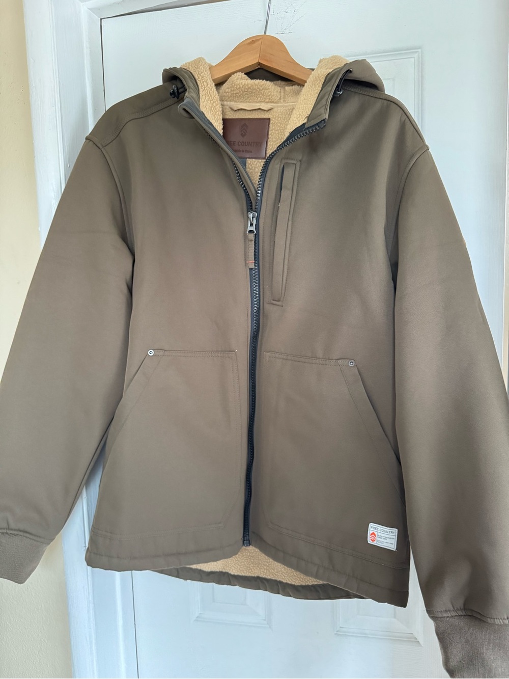 Free Country Olive Hooded Sherpa-Lined Jacket